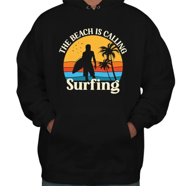 The Beach Is Calling Surfing Hoodie - Black